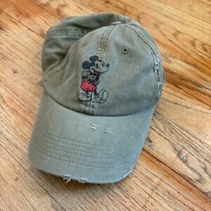 Disney Parks Distressed Mickey Mouse Baseball Cap Olive green‎ or khaki.
